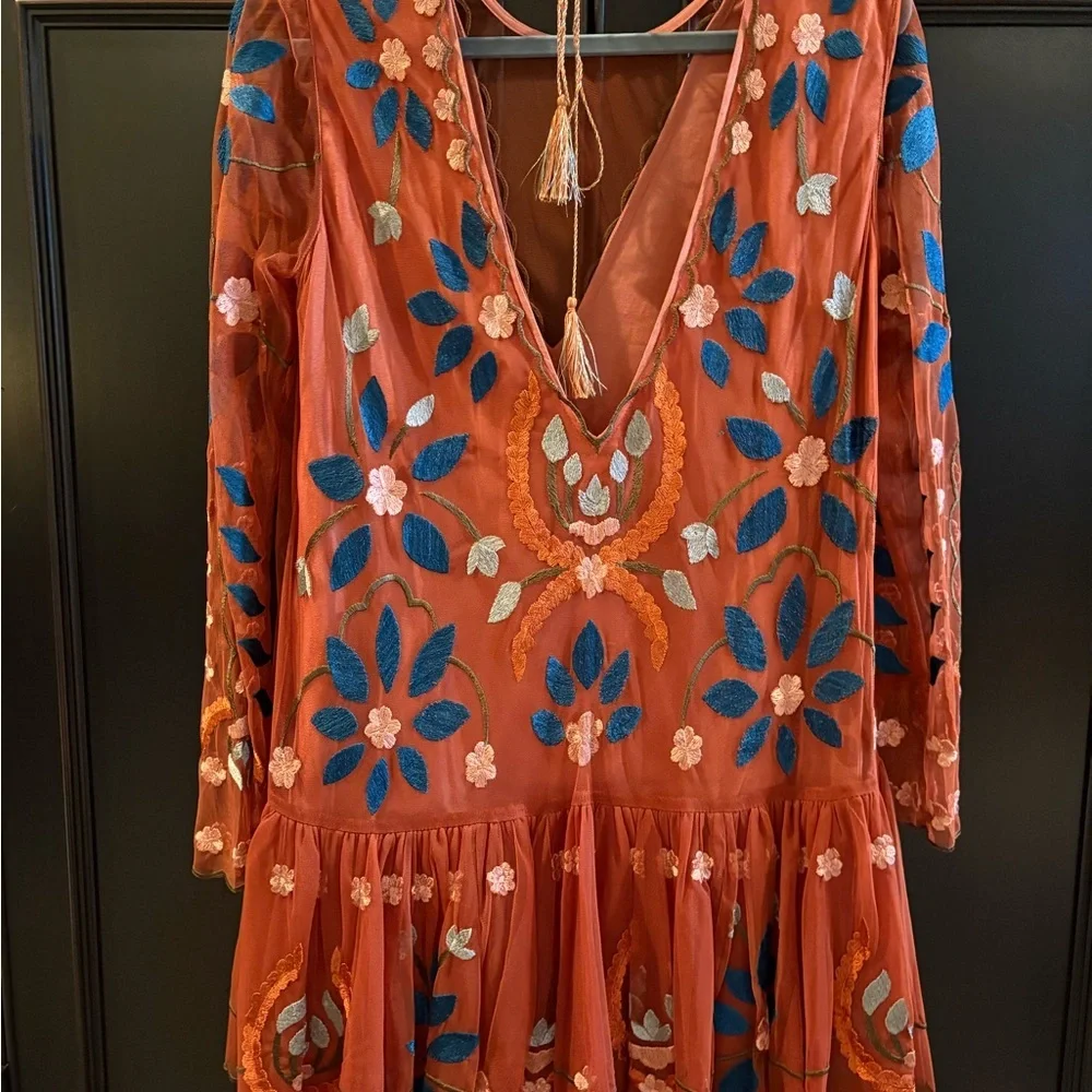 Free People Hearts Are Wild Embroidered Floral Long Sleeve Dress